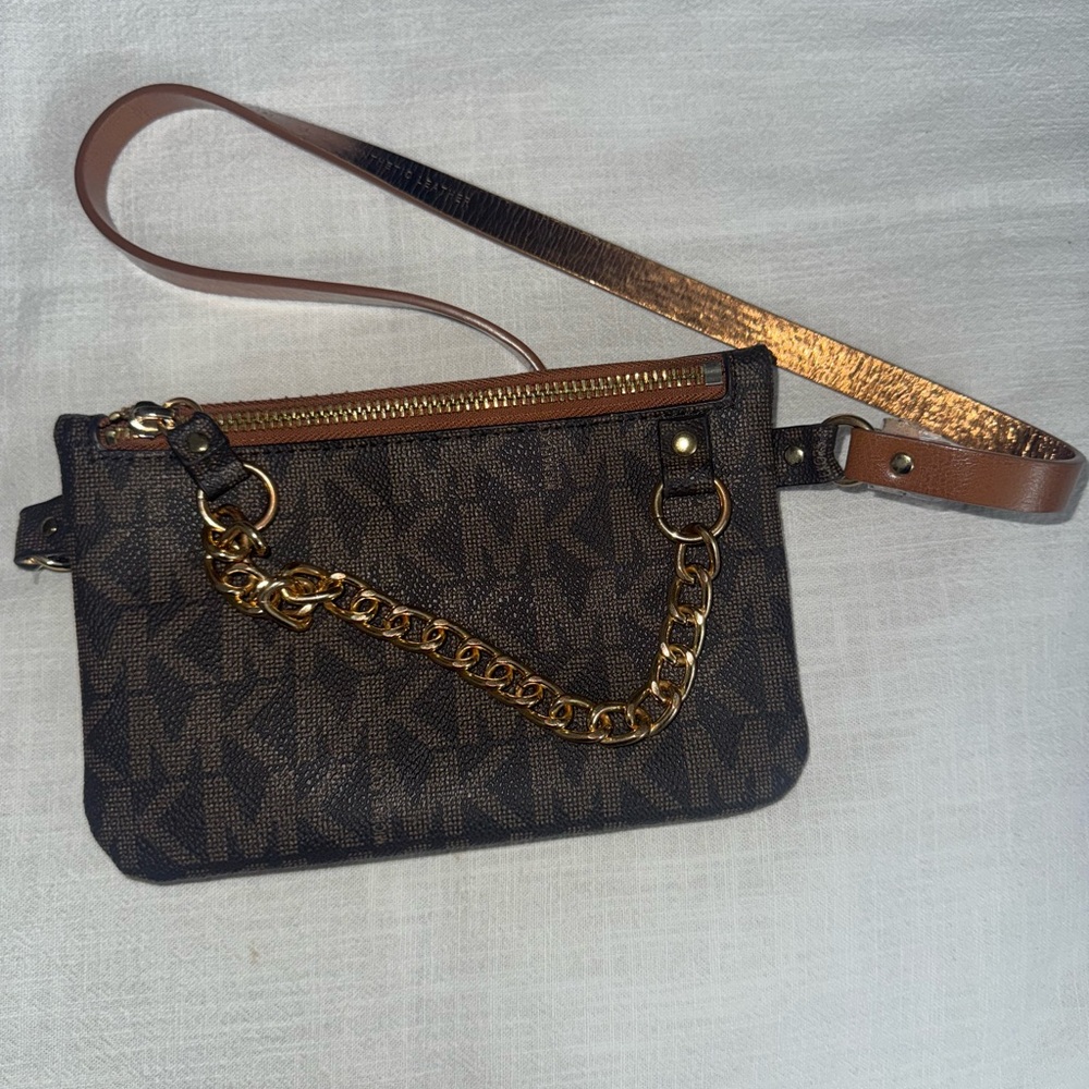 Michael Kors Brown Crossbody Bag with Gold Chain and Adjustable Strap